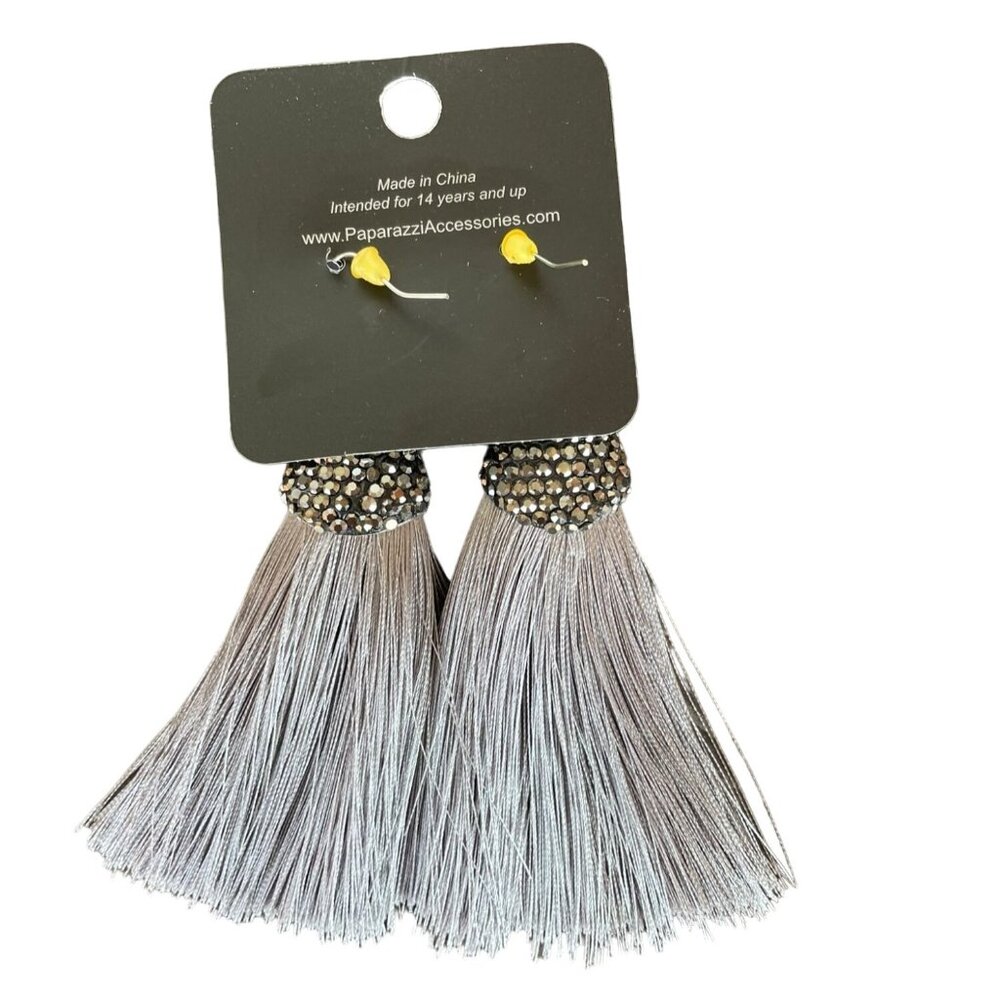 Silver Rhinestone Tassel Earrings Razzle Riot - Picture 4 of 6